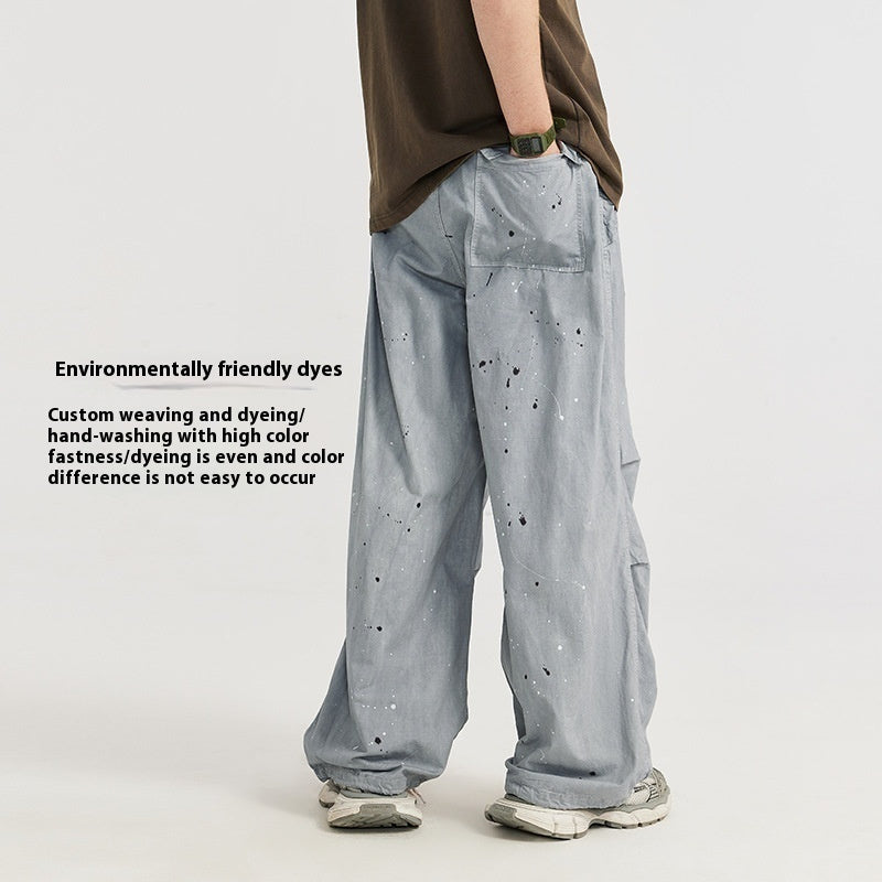 Losse Street Casual Herenkleding Spat Inkt Parachute Broek