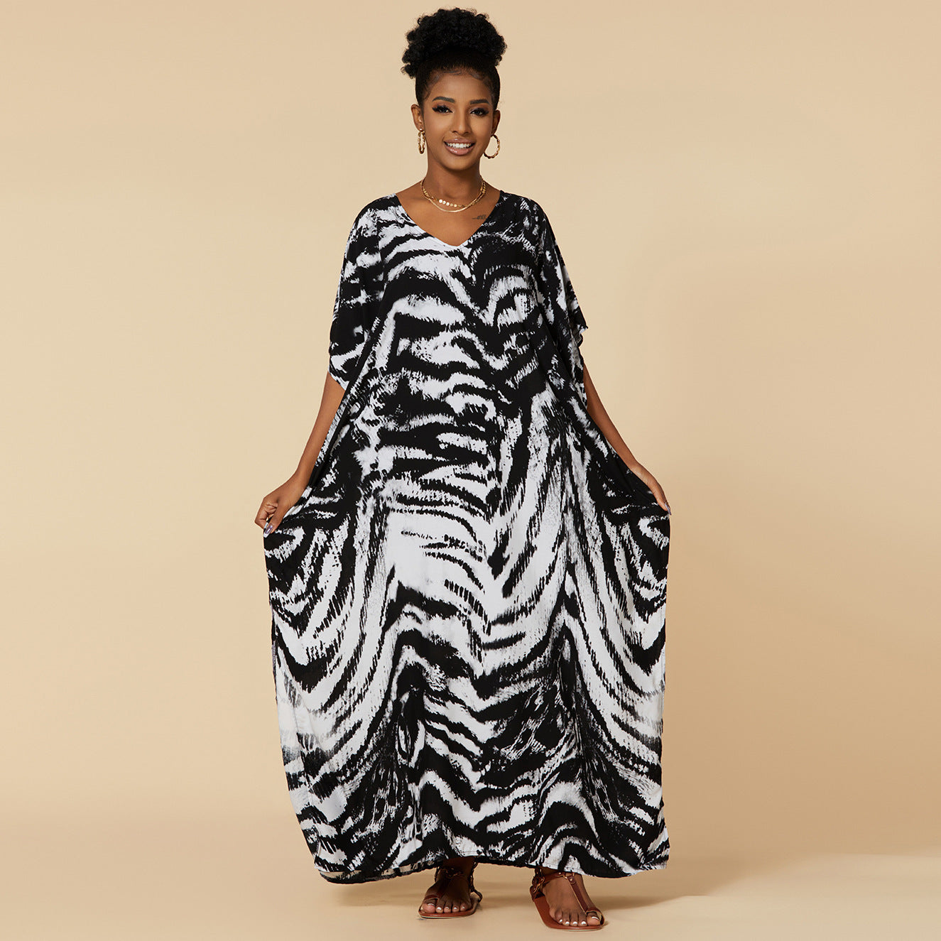 Loose-Fitting Rayon Beach Cover-Up Dress