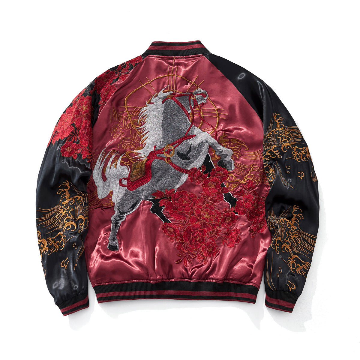 Chinese-style embroidery can be applied to reversible baseball jackets