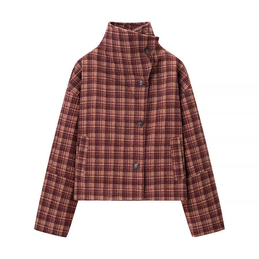 Retro Plaid Wool Blend Coat