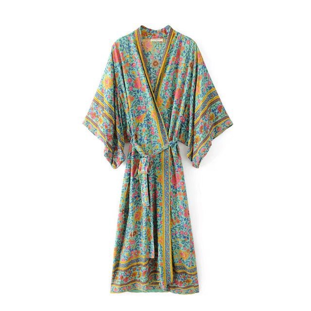 Bohemian Print Tassel Lace-Up Long Cardigan