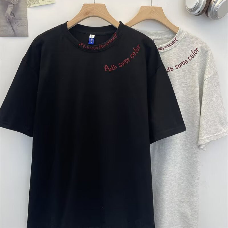 Letter Embroidered Short Sleeve T-shirt Simple Summer