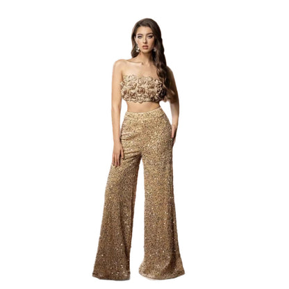 Solid Color Sequin Wide Leg Pants High Waist Slimming Dress Pants
