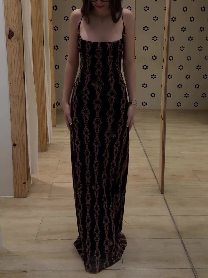 Sexy maxi-jurk met open rug en print