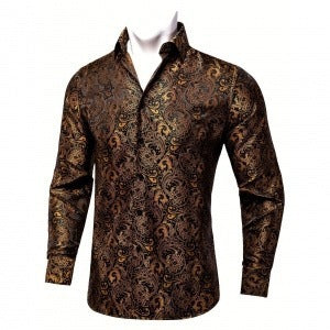 Bedrukt slim-fit  herenoverhemd met lange mouwen elegante model