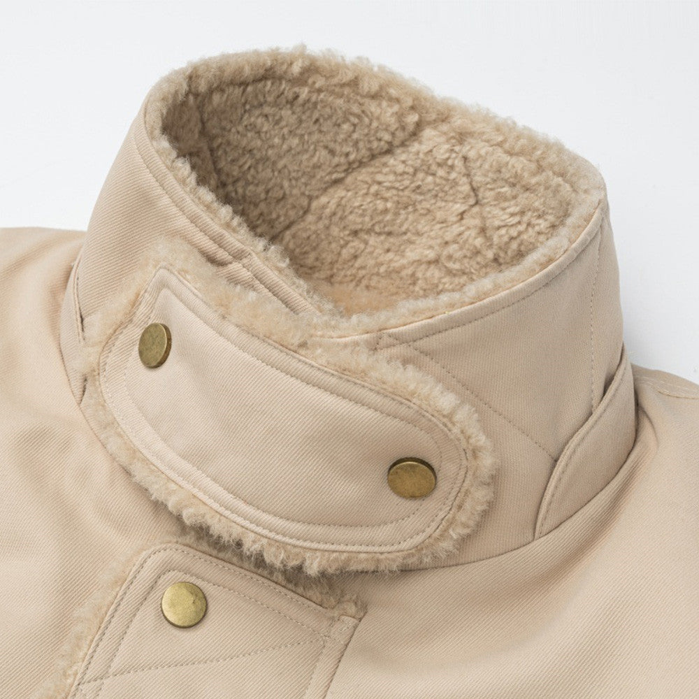 Hoge hals  katoenen jacket met teddy voering