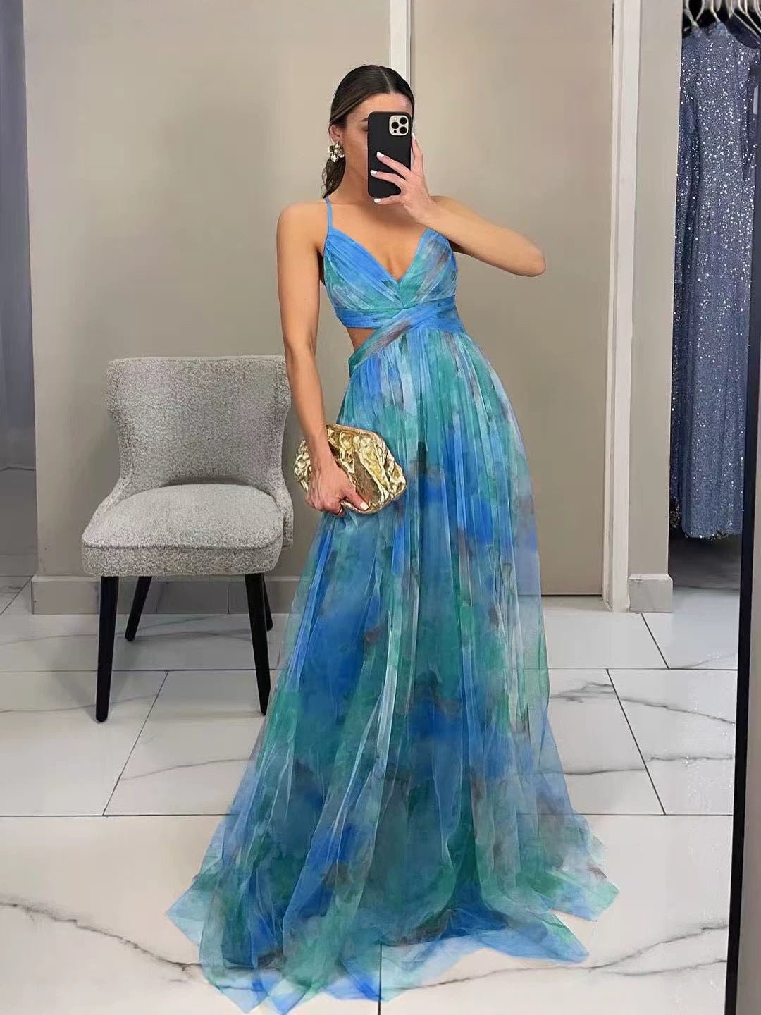 Floral Print Strappy Maxi Dress