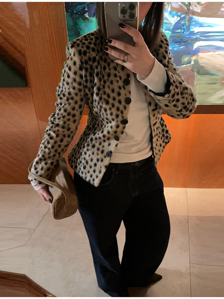 Retro Leopard Print Plush Jacket
