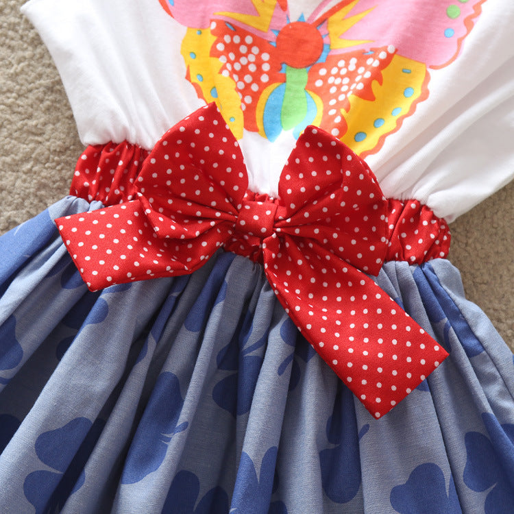 Floral pure cotton girls' polka dot embroidered short sleeved dress