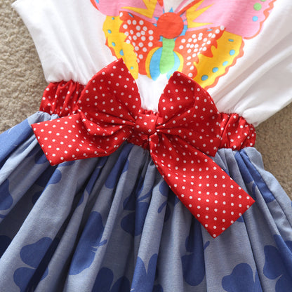 Floral pure cotton girls' polka dot embroidered short sleeved dress