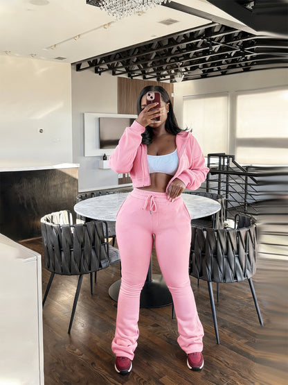Womens Hooded Fleece Zip-Up Cardigan and Pants Set
