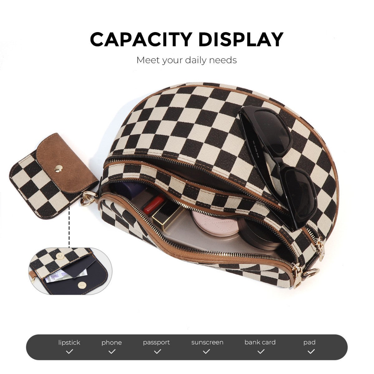 Checkerboard Pattern Crossbody Shell Bag