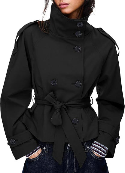 Dubbelknoops korte trenchcoat voor dames