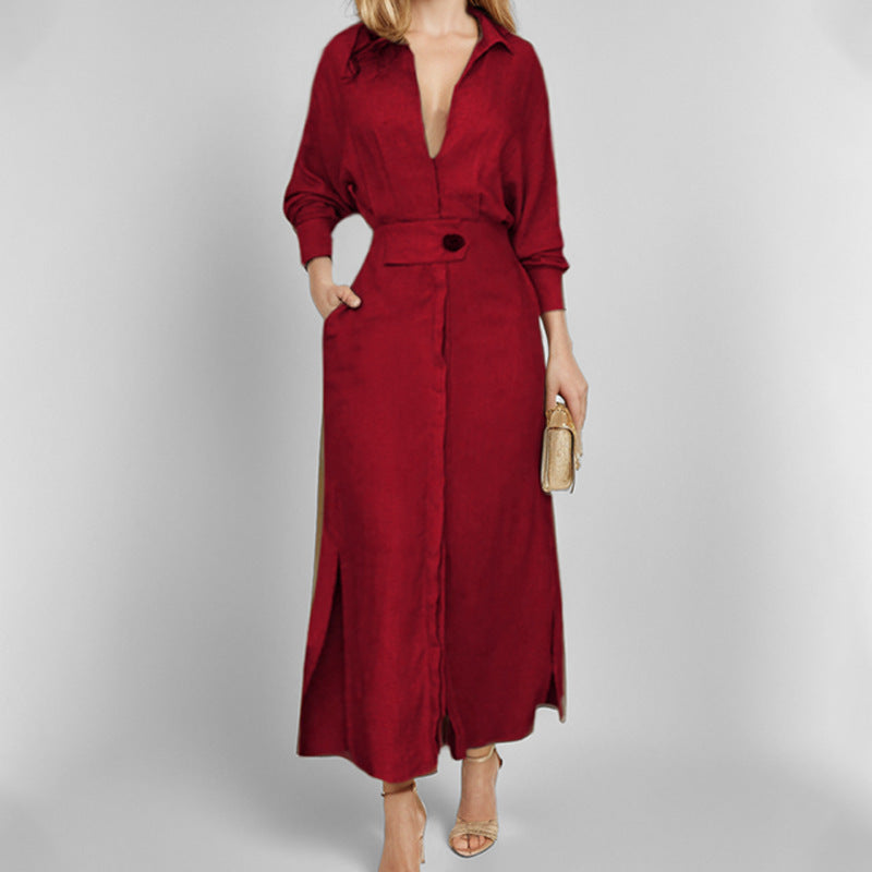 Elegant Tie-Waist Long Sleeve Dress