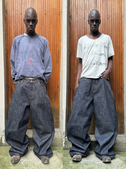 Heavyweight Raw Denim Jeans with Concealed Button Design