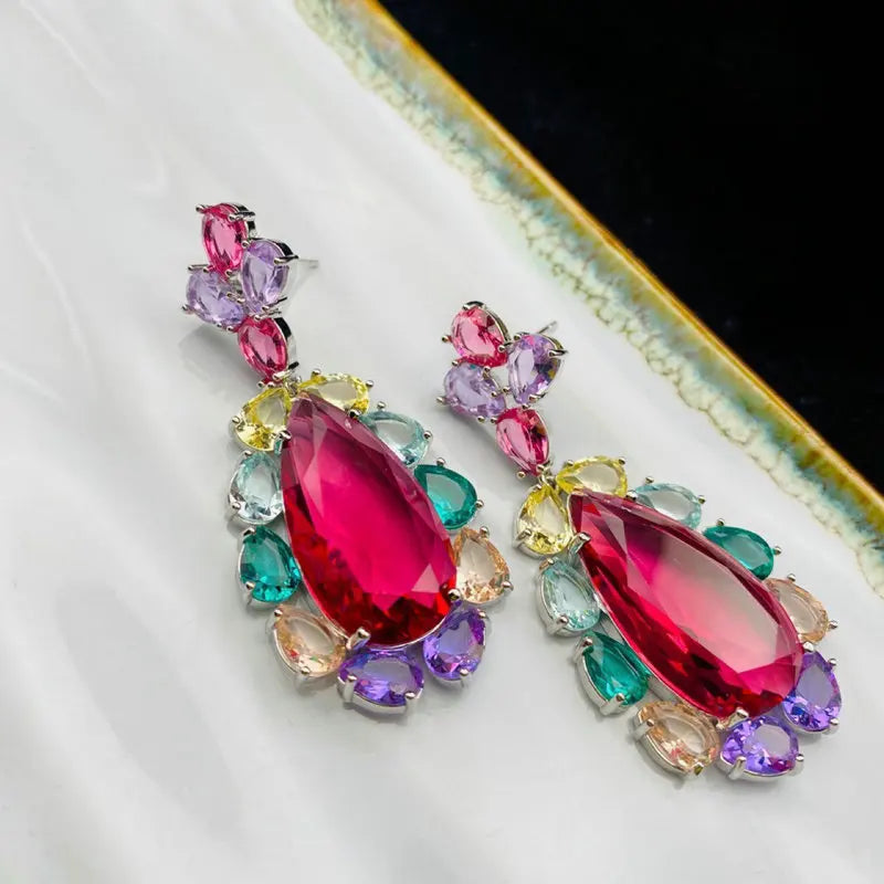 Bilincolor Cubic Zirconia Red Earring for Women Wedding
