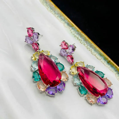 Bilincolor Cubic Zirconia Red Earring for Women Wedding