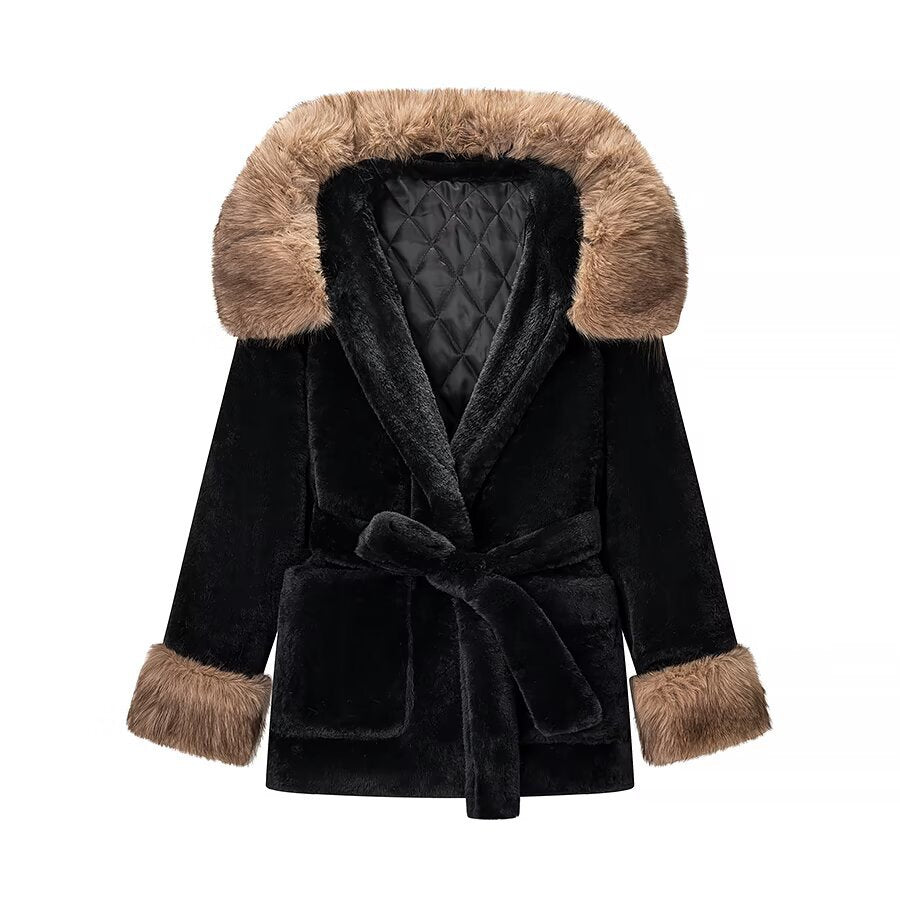 Elegante imitatiebont jas met vetersluiting