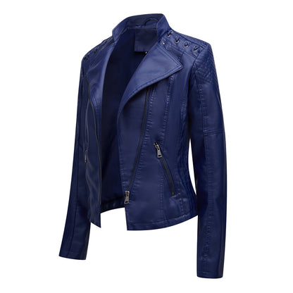 PU-leren korte slim fit damesjack met ritssluiting