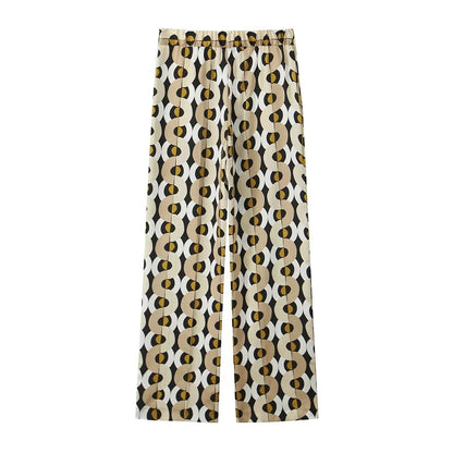 Women's Geometric Pattern Printed Shirt + Straight Leg Pants Set
