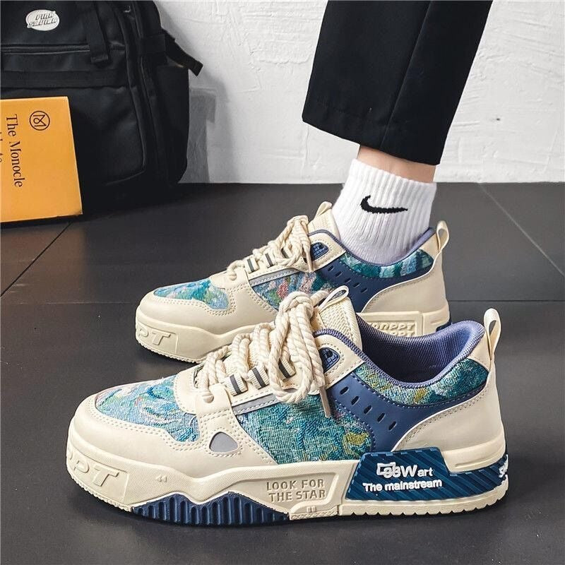 Ademende bedrukte canvas trendy en veelzijdige heren sneakers