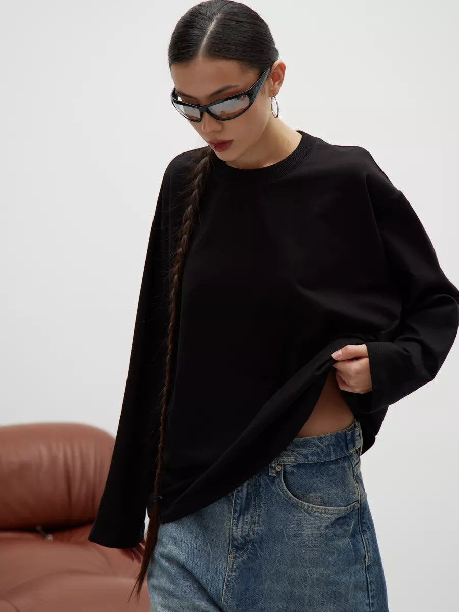 Womens Long Sleeve Cotton T-Shirt Loose Fit Casual Top
