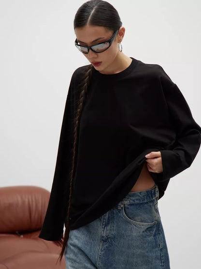 Womens Long Sleeve Cotton T-Shirt Loose Fit Casual Top