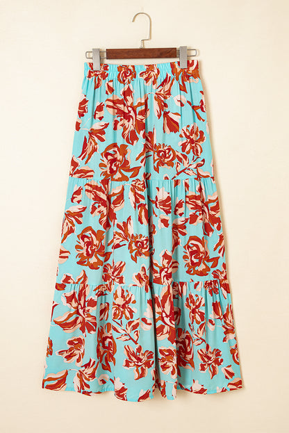 Bohemian maxi-rok met bloemenprint meerdere lagen en split