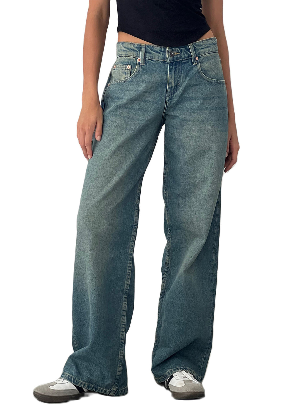Damesjeans met hoge taille en rechte pijpen