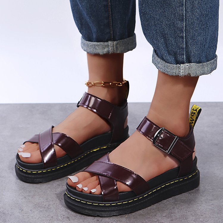 New Design Womens Flat Roman Sandals Thick Hollow Out Sandals