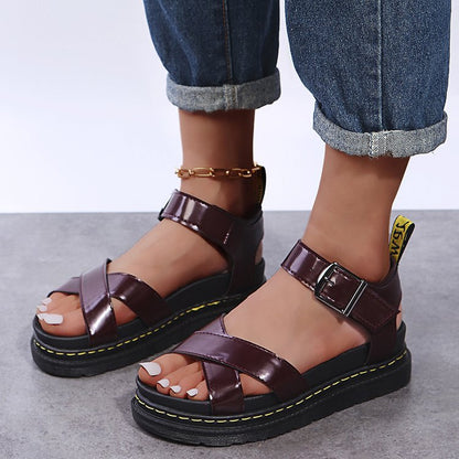 New Design Womens Flat Roman Sandals Thick Hollow Out Sandals