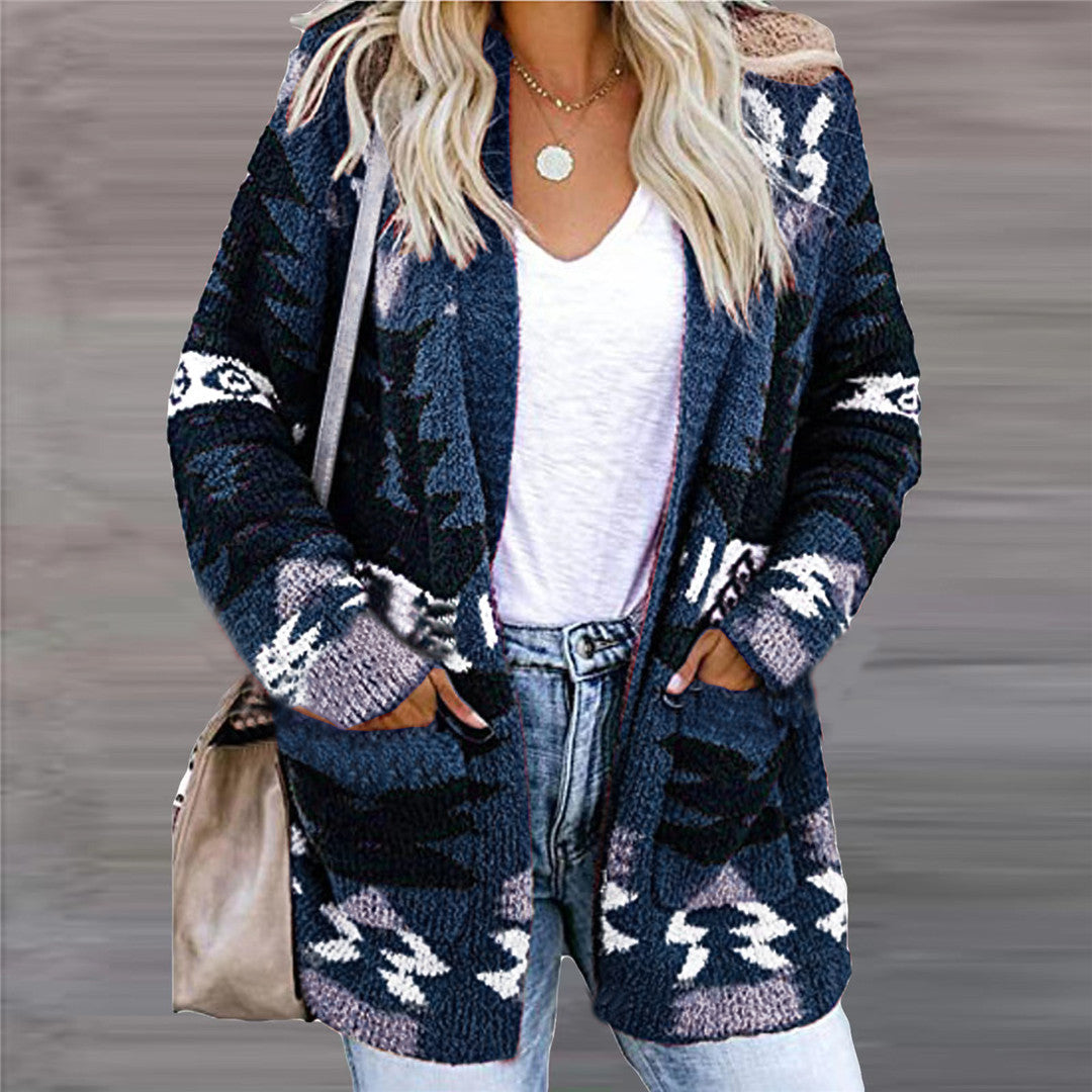 Dames los gebreid vest met print en zakken