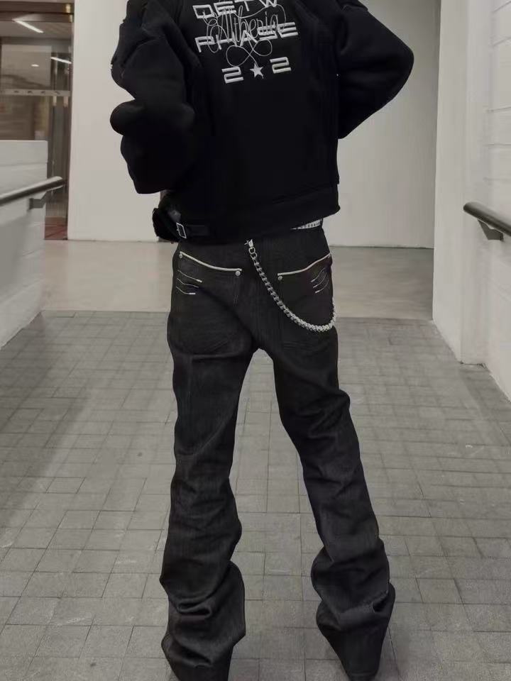 Raw Denim Flared Jeans with Embroidery