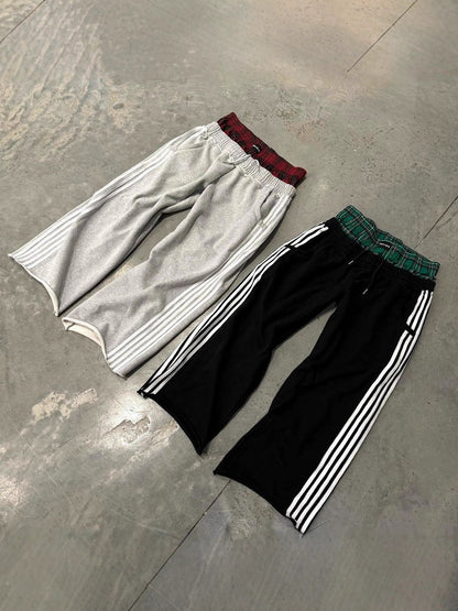 Vintage gestreepte casual joggingbroek met contrast en hoge taille