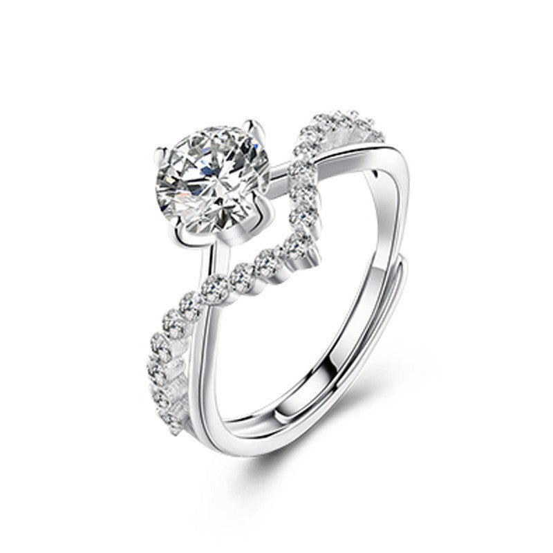 Adjustable Cubic Zirconia Ring Women Classic Six Claw Design