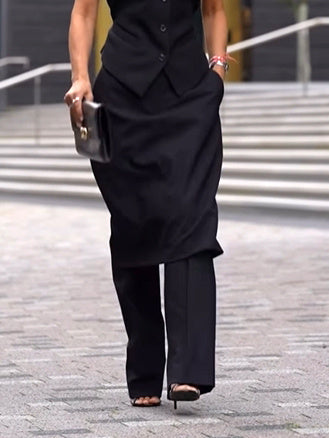 Vest met één schouder en hoog getailleerde broek te combineren als set