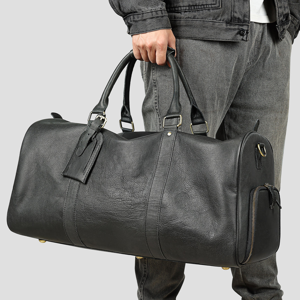 Men's Leather Travel Bag Large Capacity Cowhide Duffle Bag
