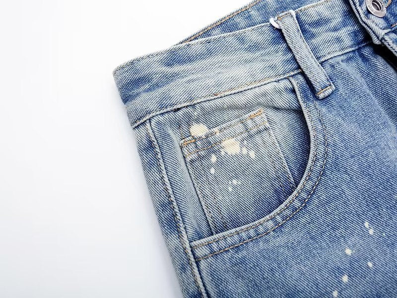 Heren casual trendy jeans met scheuren en verfspatten