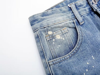 Heren casual trendy jeans met scheuren en verfspatten