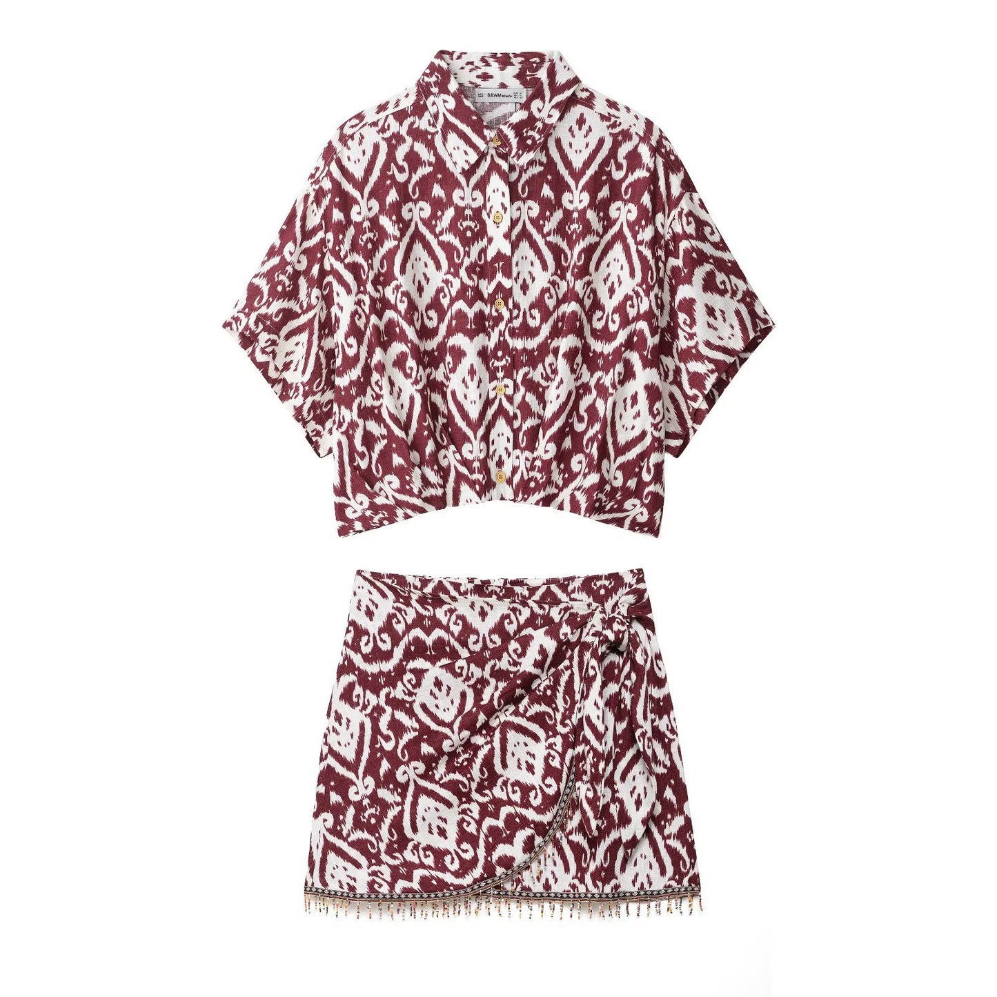 Printed shirt+printed skirt set for women