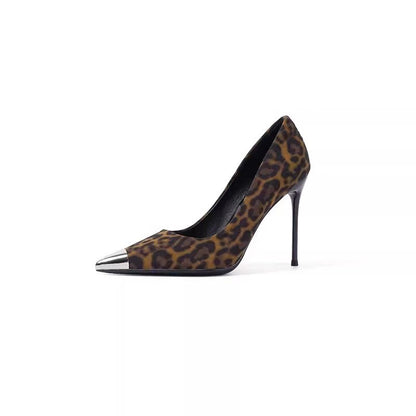 Metallic Leopard Print Stiletto Pointed High Heels