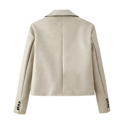 Korte PU-leren blazer met kraag