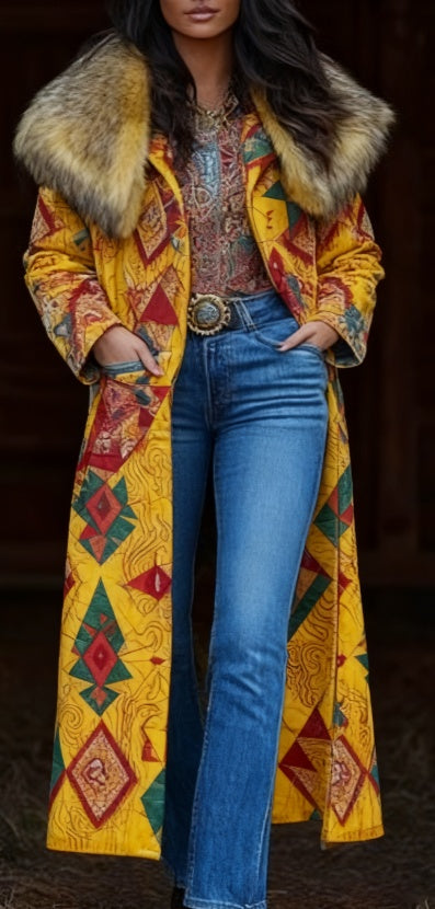 Retro Warm Printed Long Coat