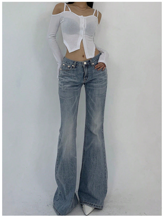 Vintage Blue Flared Denim Jeans for Women