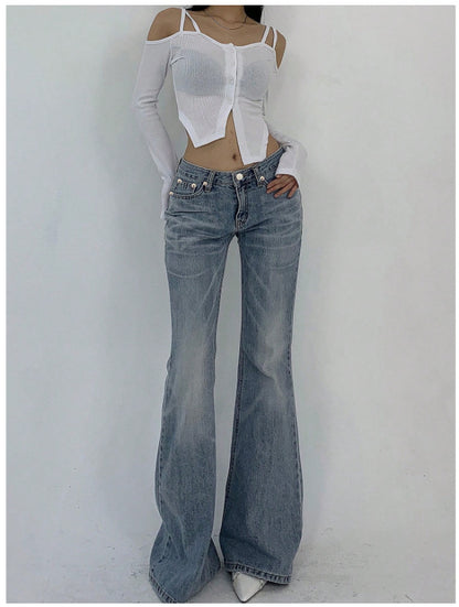 Vintage Blue Flared Denim Jeans for Women