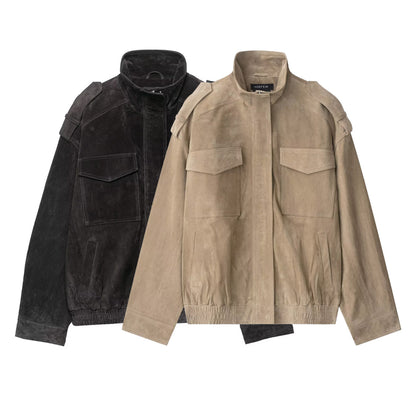 Suede textured leather jacket