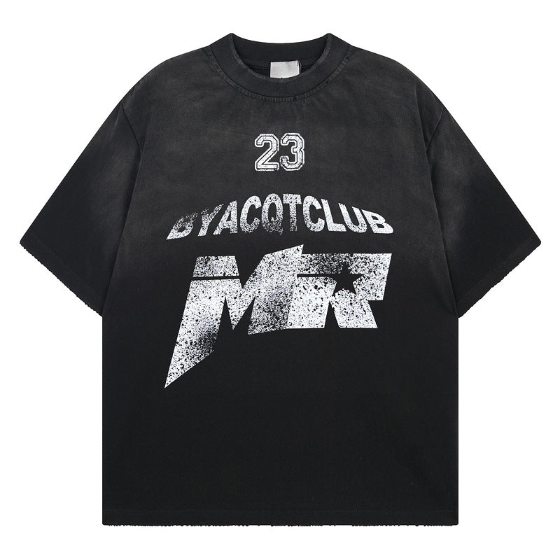 Paint Design Letter Print Short Sleeve T-Shirt Summer Trendy