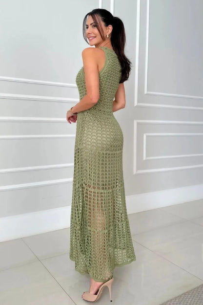 Hollowed-Out Sleeveless Maxi Dress