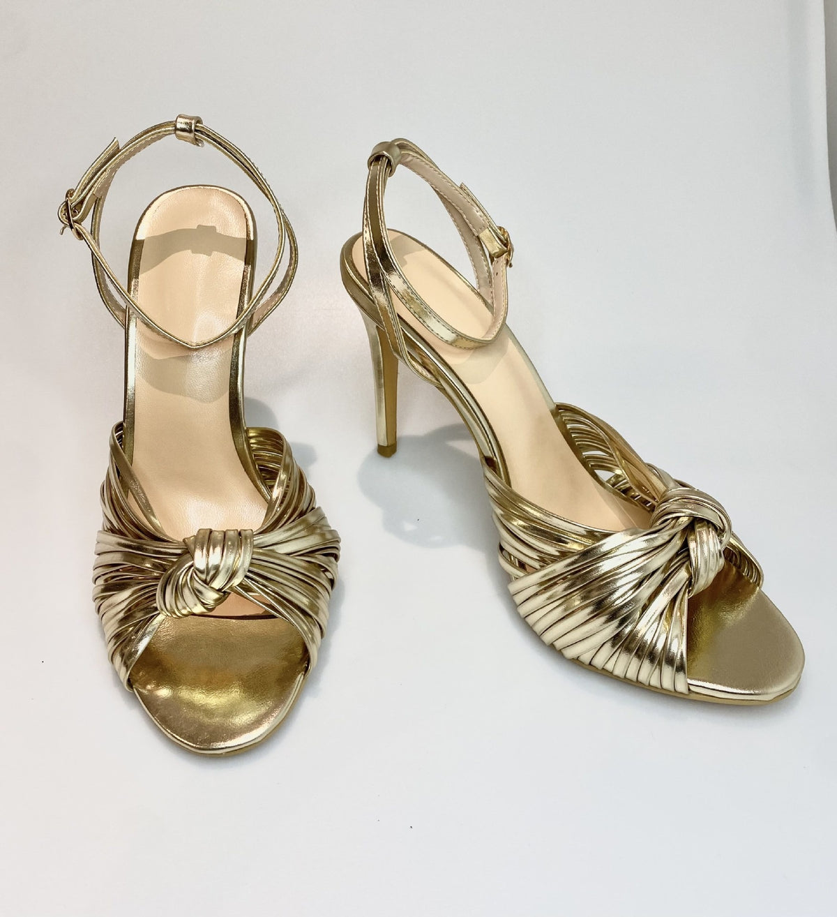 Llichtgouden PU smalle sandalen met hoge hak modieuze feest- en banketschoenen