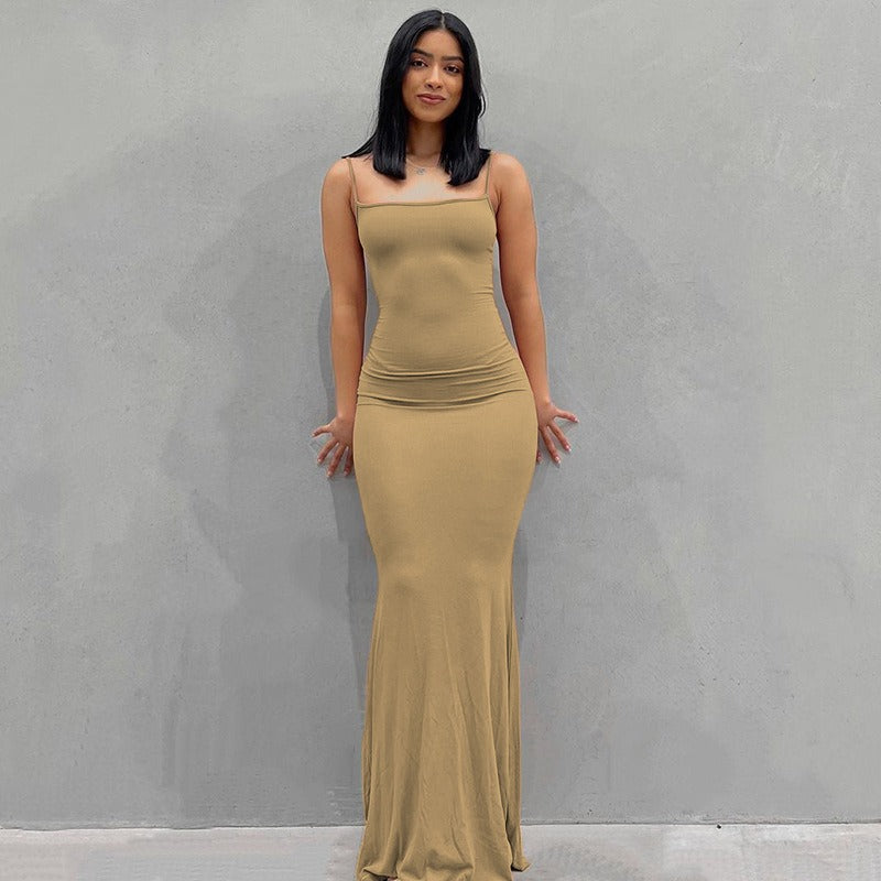 Spaghetti Strap Dress Satin Designer Sleeveless Skims Long Birthday Dresses Bodycon Elegant Evening Party Dress